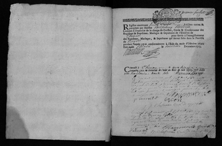 Collection communale. Baptêmes, mariages, sépultures, 1716