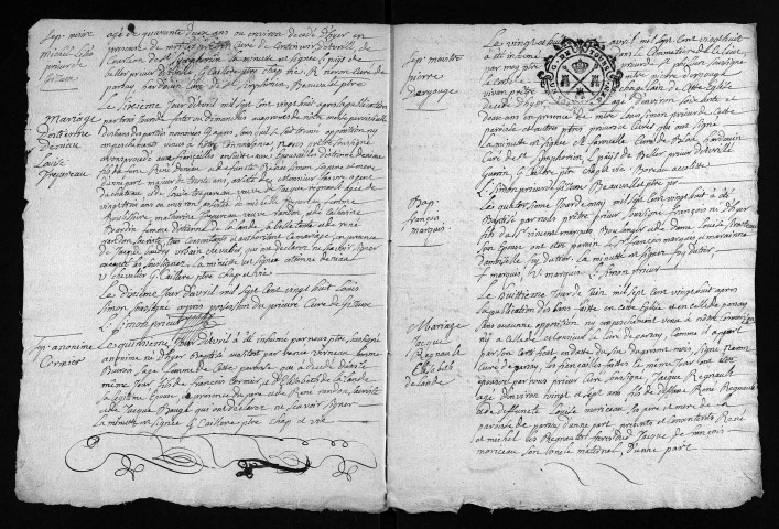 Collection du greffe. Baptêmes, mariages, sépultures, 1728