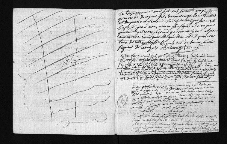 Collection du greffe. Baptêmes, mariages, sépultures, 1765