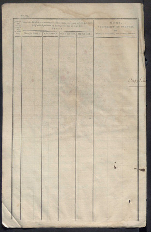 « Table des partages du bureau de Neuvy pour celui de Neuillé-Pont-Pierre depuis le 1er septembre 1807 jusqu'au 1er septembre 1810 » (sic)