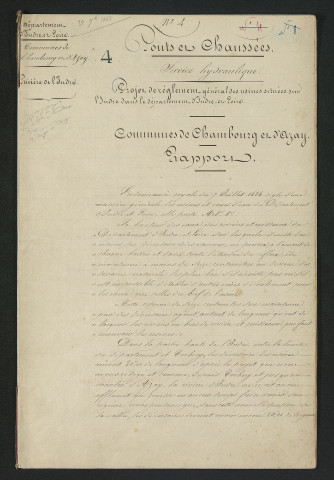 Documents relatifs au règlement d'eau des moulins de l'Ile-Auger et d'Azay (1851-1853)