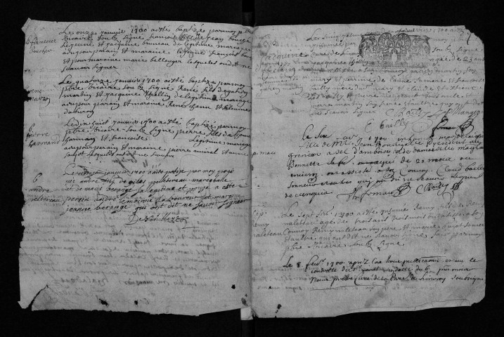 Collection communale. Baptêmes, mariages, sépultures, 1700-1721