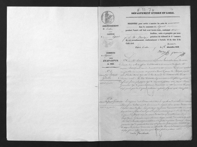 Naissances, 1833-1874