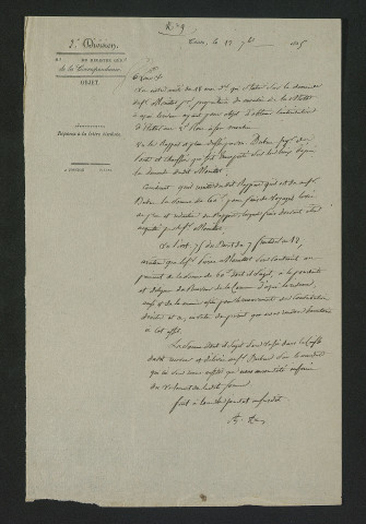 Arrêté préfectoral imposant au propriétaire le remboursement des frais engagés par l'ingénieur (12 septembre 1825)