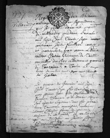 Collection du greffe. Baptêmes, mariages, sépultures, 1737 - Les années 1726-1736 sont lacunaires dans cette collection
