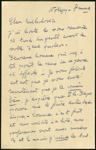 Lettre de Francis Poulenc à Marcel Mihalovici