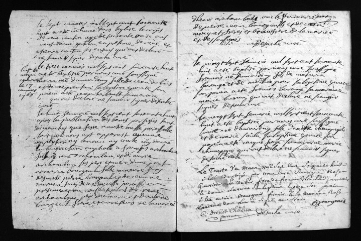 Collection du greffe. Baptêmes, mariages, sépultures, 1768-1770