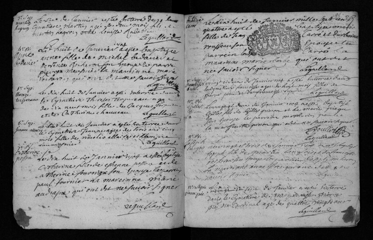 Collection communale. Baptêmes, mariages, sépultures, janvier 1704