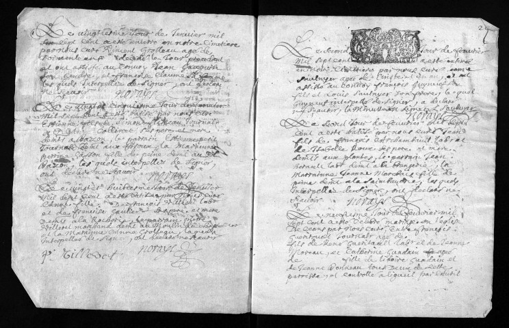 Collection du greffe. Baptêmes, mariages, sépultures, 1700 - L'année 1699 est lacunaire dans cette collection