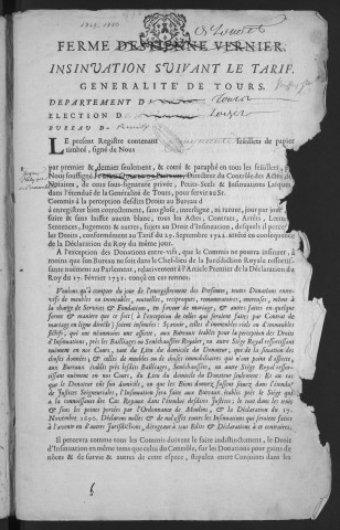 Centième denier et insinuations suivant le tarif (23 janvier 1749-12 janvier 1750)