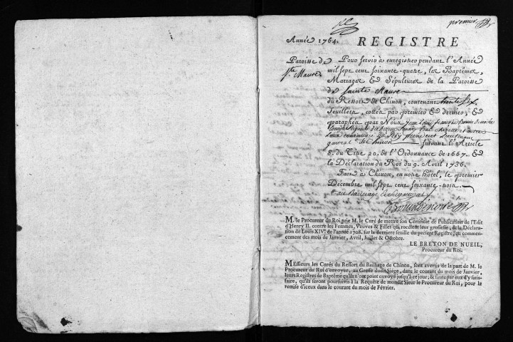 Baptêmes, mariages, sépultures, 1764
