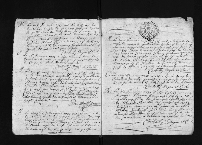Collection du greffe. Baptêmes, mariages, sépultures, 1731