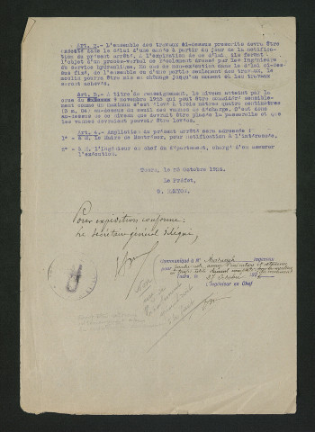 Demande de modification des ouvrages du moulin par le préfet (23 octobre 1926)