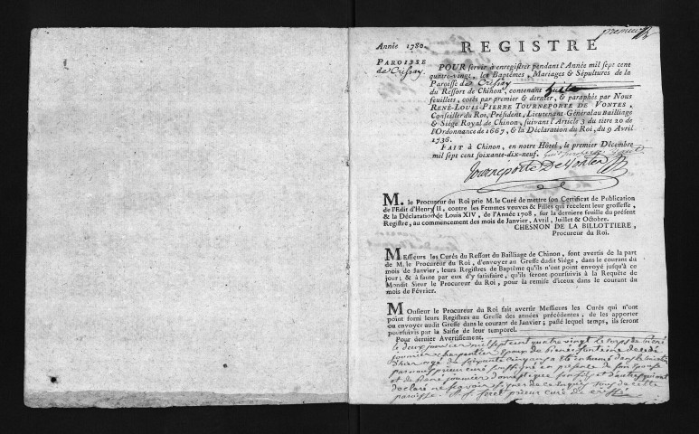 Collection du greffe. Baptêmes, mariages, sépultures, 1780