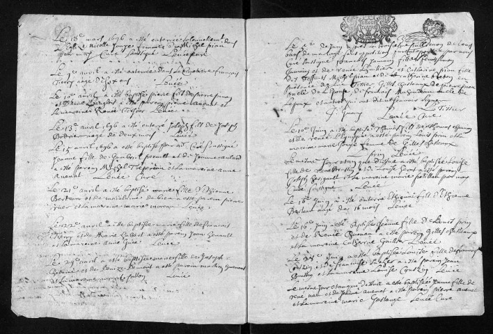 Collection du greffe. Baptêmes, mariages, sépultures, 1696 - L'année 1695 est lacunaire dans cette collection