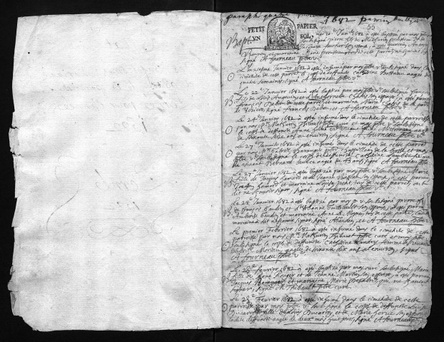 Collection communale. Baptêmes, mariages, sépultures, 1682-1705
