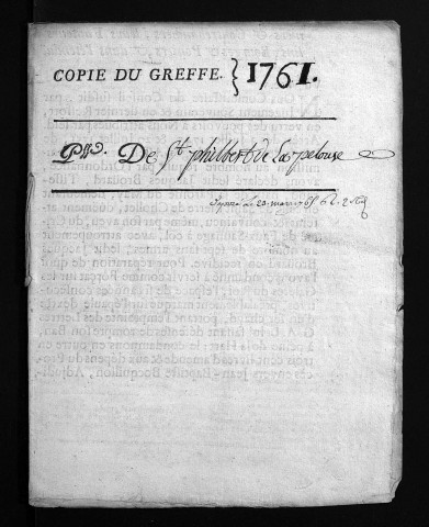 Collection du greffe. Baptêmes, mariages, sépultures, 1761