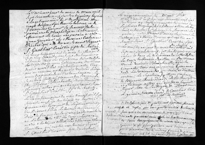 Collection du greffe. Baptêmes, mariages, sépultures, 1769