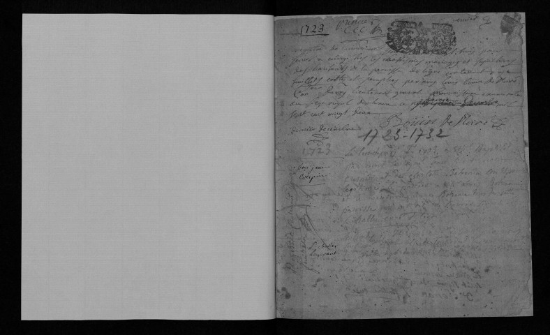 Collection communale. Baptêmes, mariages, sépultures, 1723-1731