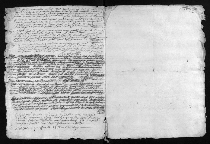 Baptêmes, mariages, sépultures, 1689 - L'année 1688 est lacunaire dans la collection du greffe