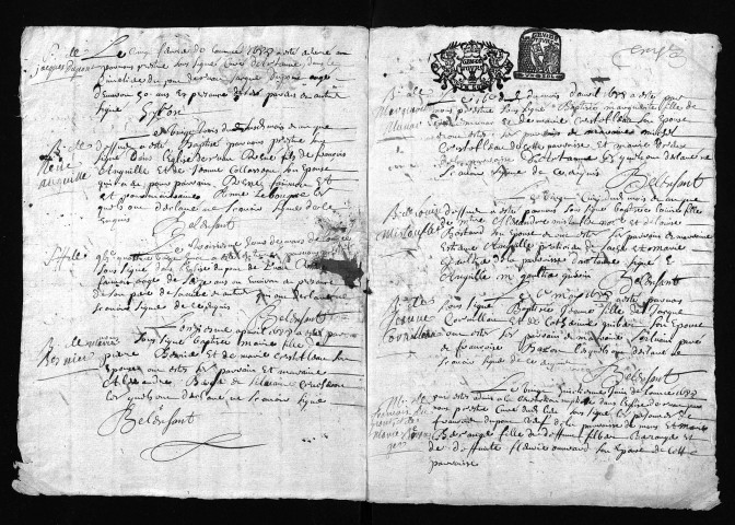 Collection du greffe. Baptêmes, mariages, sépultures, 1688 - L'année 1687 est lacunaire dans cette collection