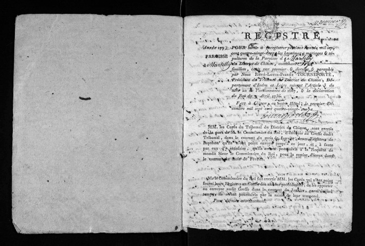 Collection du greffe. Baptêmes, mariages, sépultures, 1792