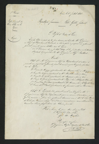Arrêté préfectoral autorisant l'ingénieur en chef du département à présenter un projet de règlement pour les usines situées sur la Ligoire (1er juillet 1848)