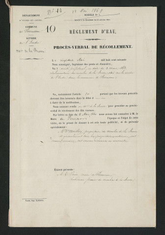 Procès-verbal de récolement (20 mai 1860)