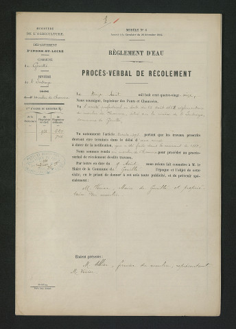 Procès-verbal de récolement (13 août 1896)