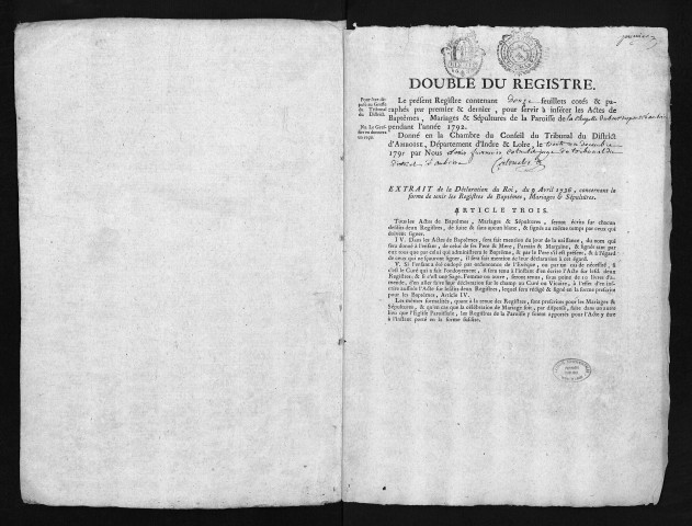 Collection du greffe. Baptêmes, mariages, sépultures, 10 janvier-19 décembre 1792