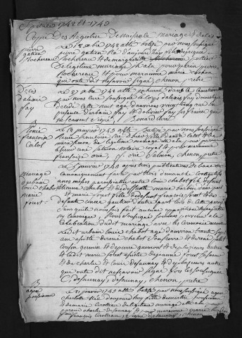 Baptêmes, mariages, sépultures, décembre 1742-1744