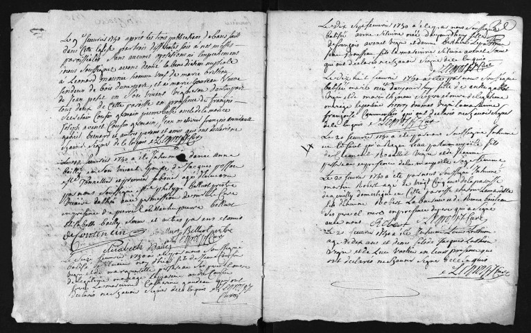 Collection du greffe. Baptêmes, mariages, sépultures, 1750-1751