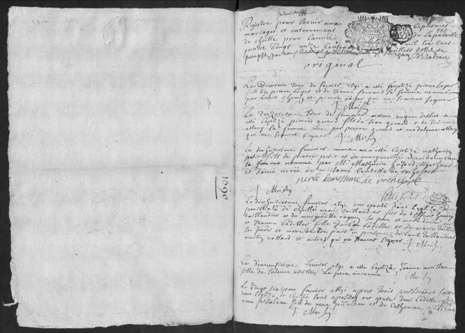 Collection communale. Baptêmes, mariages, sépultures, 1691-1713