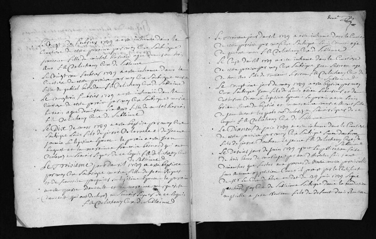 Collection du greffe. Baptêmes, mariages, sépultures, 1739