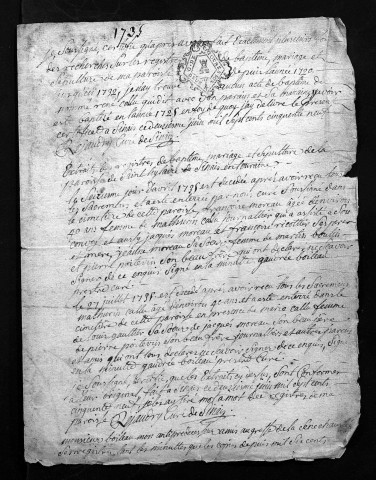 Collection du greffe. Baptêmes, mariages, sépultures, 1735 - Les années 1712-1734 sont lacunaires dans cette collection