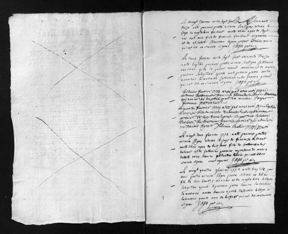 Collection du greffe. Baptêmes, mariages, sépultures, 1773