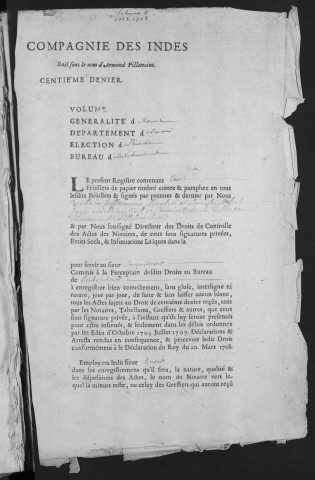 Centième denier et insinuations suivant le tarif (18 novembre 1723-20 novembre 1728)