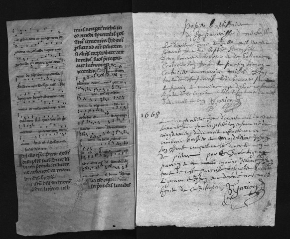 Collection communale. Baptêmes, 10 juil. 1668-16 novembre 1675 ; mariages, 15 août 1668-16 novembre 1675
