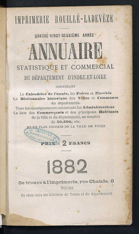 Annuaire statistique et commercial du département d'Indre-et-Loire - 1882.