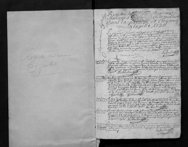 Collection communale. Baptêmes, mariages, sépultures, 1720-1739