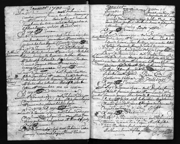 Collection communale. Baptêmes, mariages, sépultures, 12 janvier 1700-5 janvier 1704
