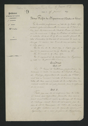 Arrêté préfectoral de mise en demeure d'exécuter les travaux réglementaires (25 janvier 1859)