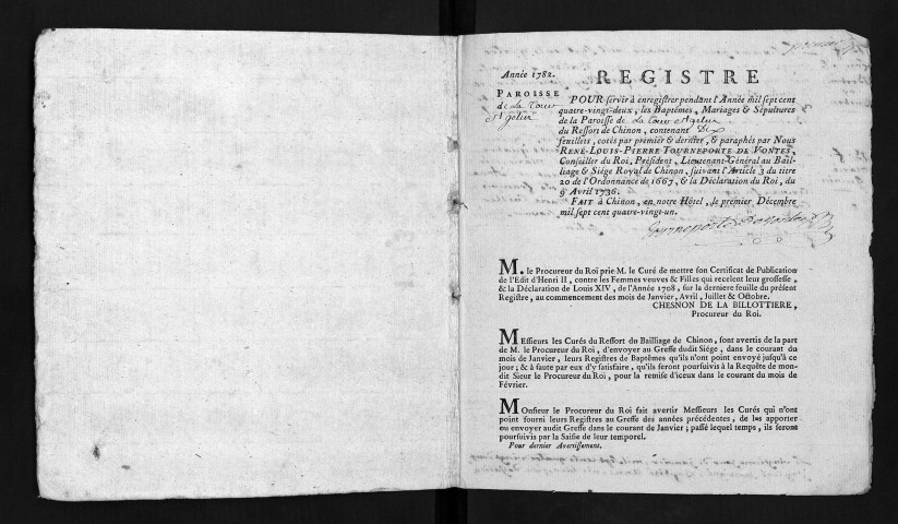 Baptêmes, mariages, sépultures, 1782