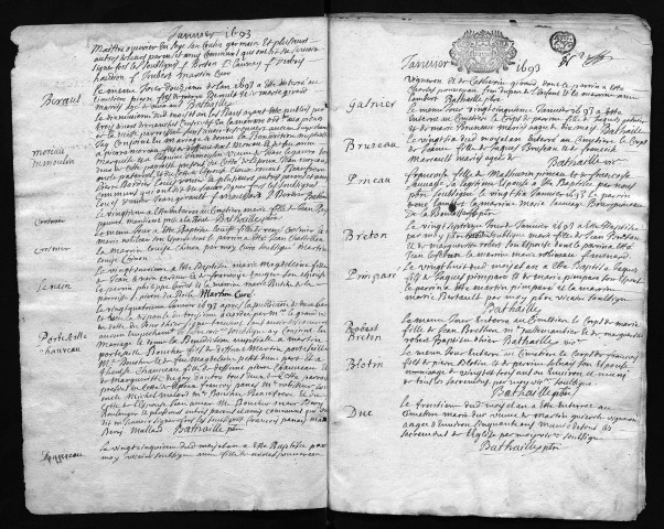 Collection communale. Baptêmes, mariages, sépultures, 1684-1694 (relié dans le désordre)