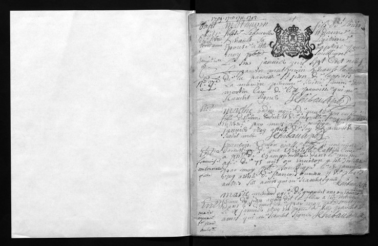 Collection communale. Baptêmes, mariages, sépultures, juillet 1709-1730