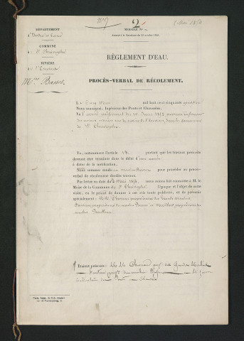 Vérification de la conformité des travaux exécutés au règlement d'eau, visite de l'ingénieur (5 mai 1854)