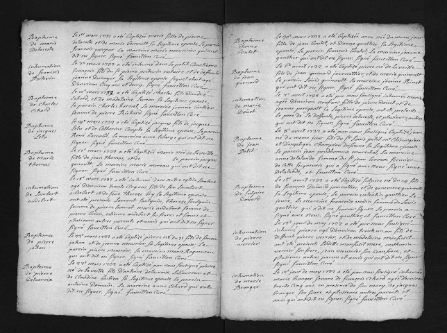 Collection du greffe. Baptêmes, mariages, sépultures, 1732 - L'année 1731 est lacunaire dans cette collection