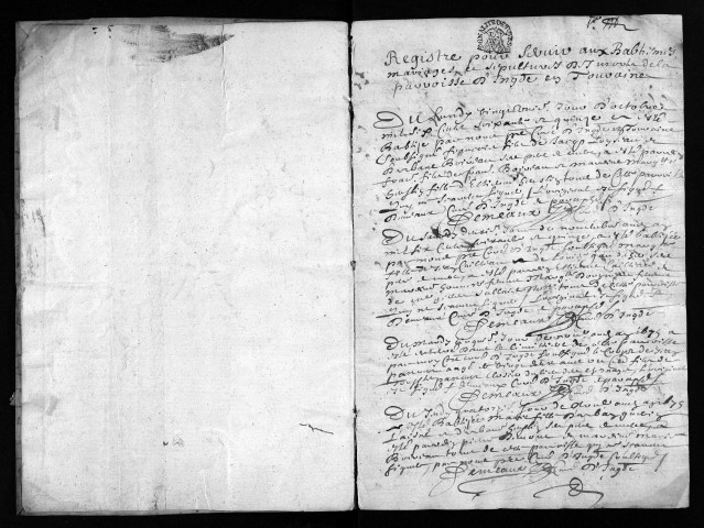 Collection du greffe. Baptêmes, mariages, sépultures, octobre 1675-1680 - Les années 1670-1675 sont lacunaires dans cette collection