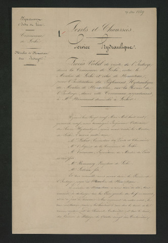 Instruction du règlement hydraulique du moulin, visite de l'ingénieur (29 mai 1849)