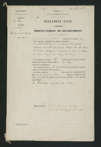 Règlement hydraulique du 1er septembre 1860, contrôle des travaux effectués (22 octobre 1861)